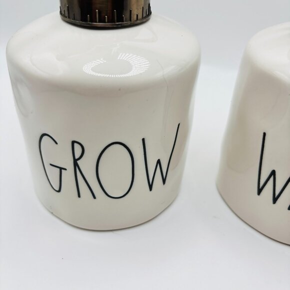 Rae Dunn GROW WATER Ceramic Plant Mister Set White Black Lettering Farmhouse Dec - Picture 2 of 5
